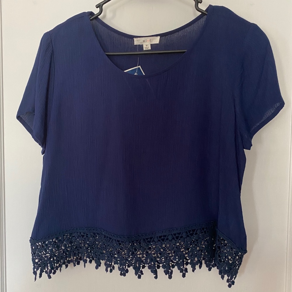 Mine Navy Crop Top with Lace Detail